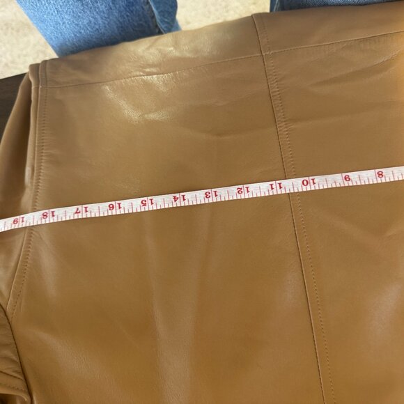 Vintage Chic Peruzzi Italy Caramel Brown Leather Tie Trench Coat Sz Lg - Picture 12 of 13